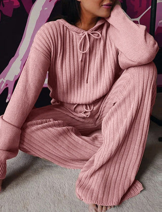 Women's Pyjama Set | Hooded Ribbed Knit Wide Leg