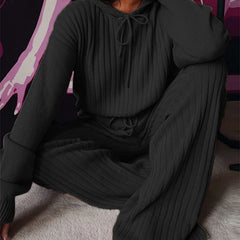 Women's Pyjama Set | Hooded Ribbed Knit Wide Leg