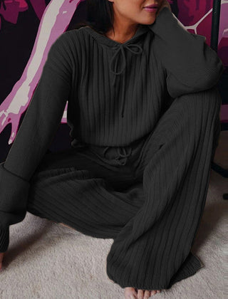 Women's Pyjama Set | Hooded Ribbed Knit Wide Leg