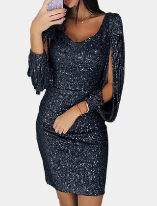 Women's Party Dress | Sequin Bodycon Mini Fringe Sleeve