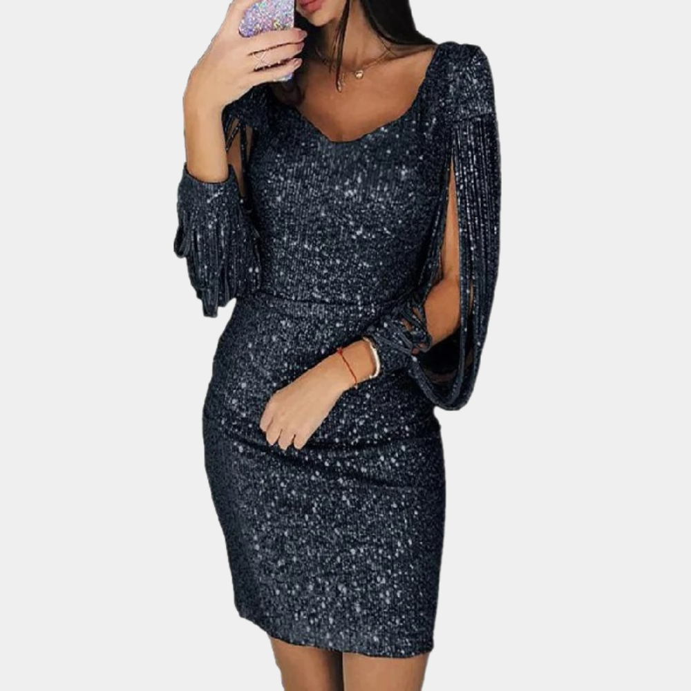 Women's Party Dress | Sequin Bodycon Mini Fringe Sleeve