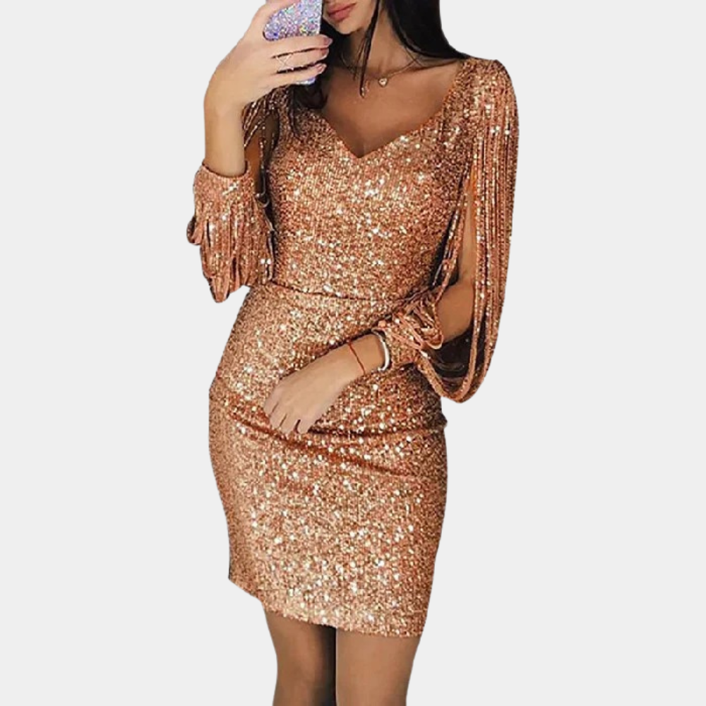 Women's Party Dress | Sequin Bodycon Mini Fringe Sleeve