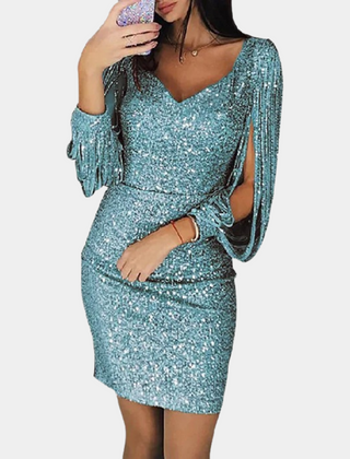 Women's Party Dress | Sequin Bodycon Mini Fringe Sleeve