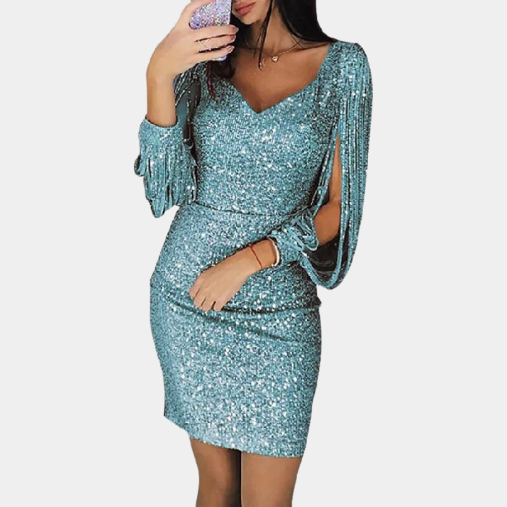 Women's Party Dress | Sequin Bodycon Mini Fringe Sleeve