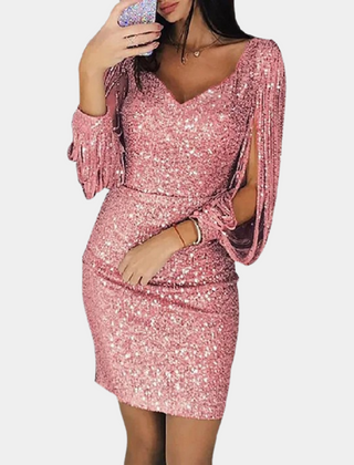 Women's Party Dress | Sequin Bodycon Mini Fringe Sleeve