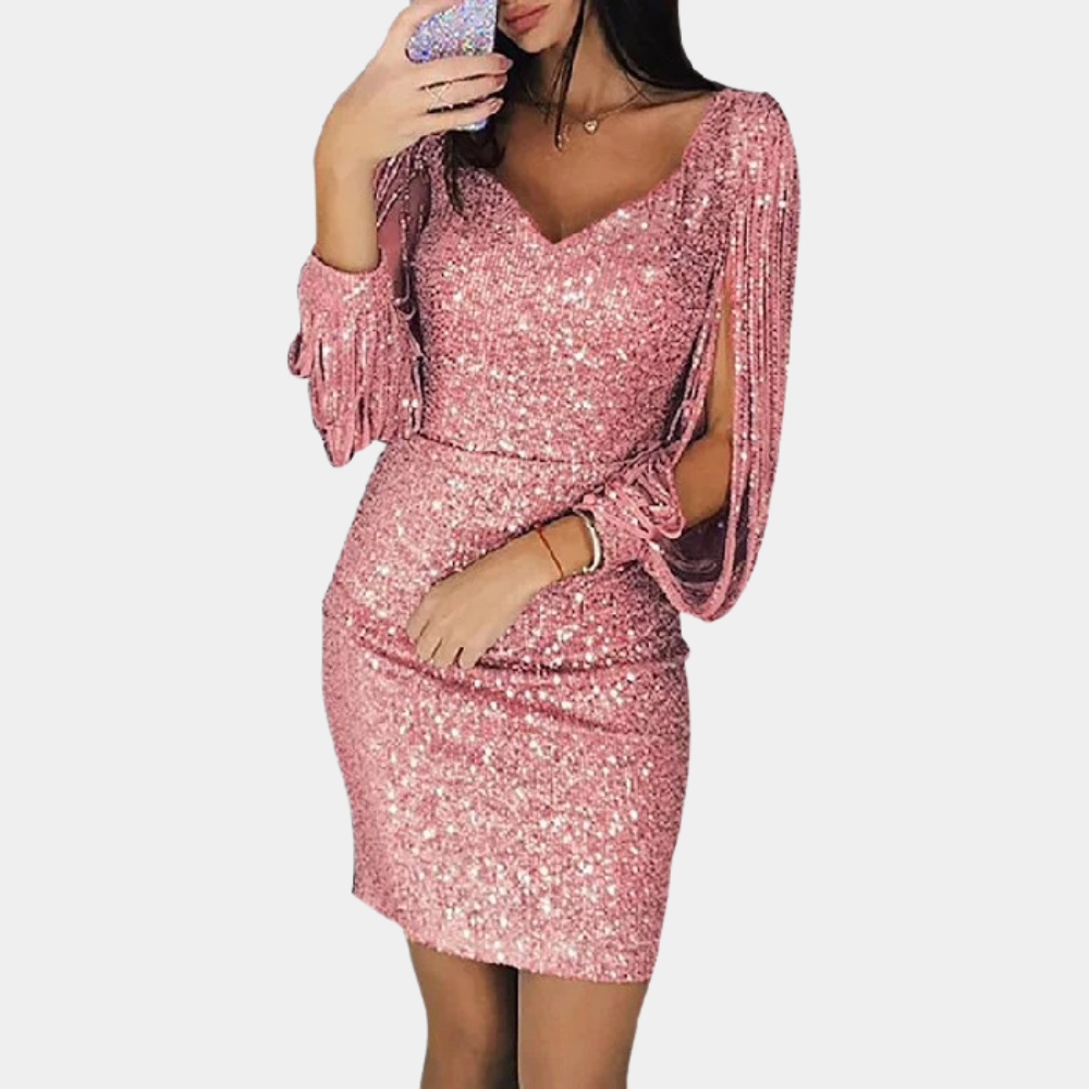 Women's Party Dress | Sequin Bodycon Mini Fringe Sleeve