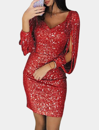 Women's Party Dress | Sequin Bodycon Mini Fringe Sleeve