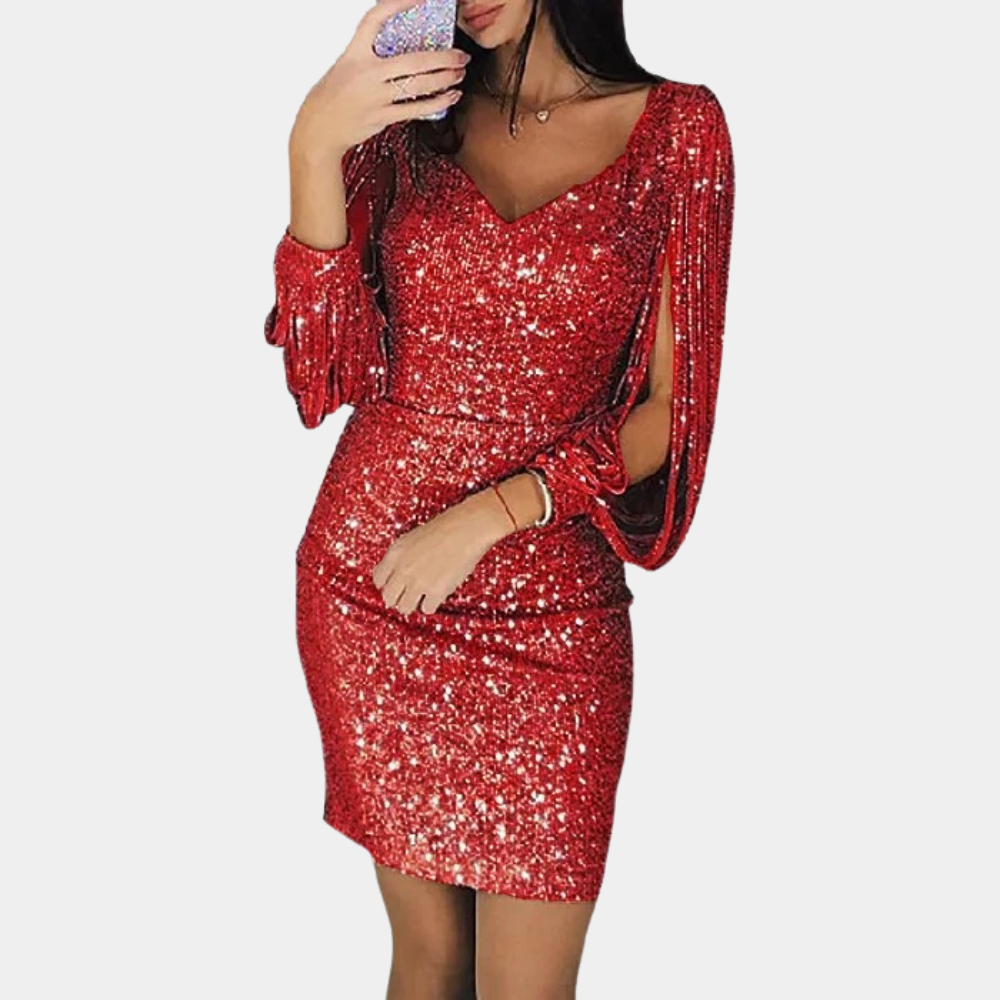 Women's Party Dress | Sequin Bodycon Mini Fringe Sleeve