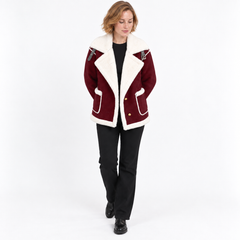 Women's Suede Jacket | Faux Shearling Trim Buckle Collar
