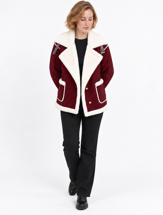 Women's Suede Jacket | Faux Shearling Trim Buckle Collar