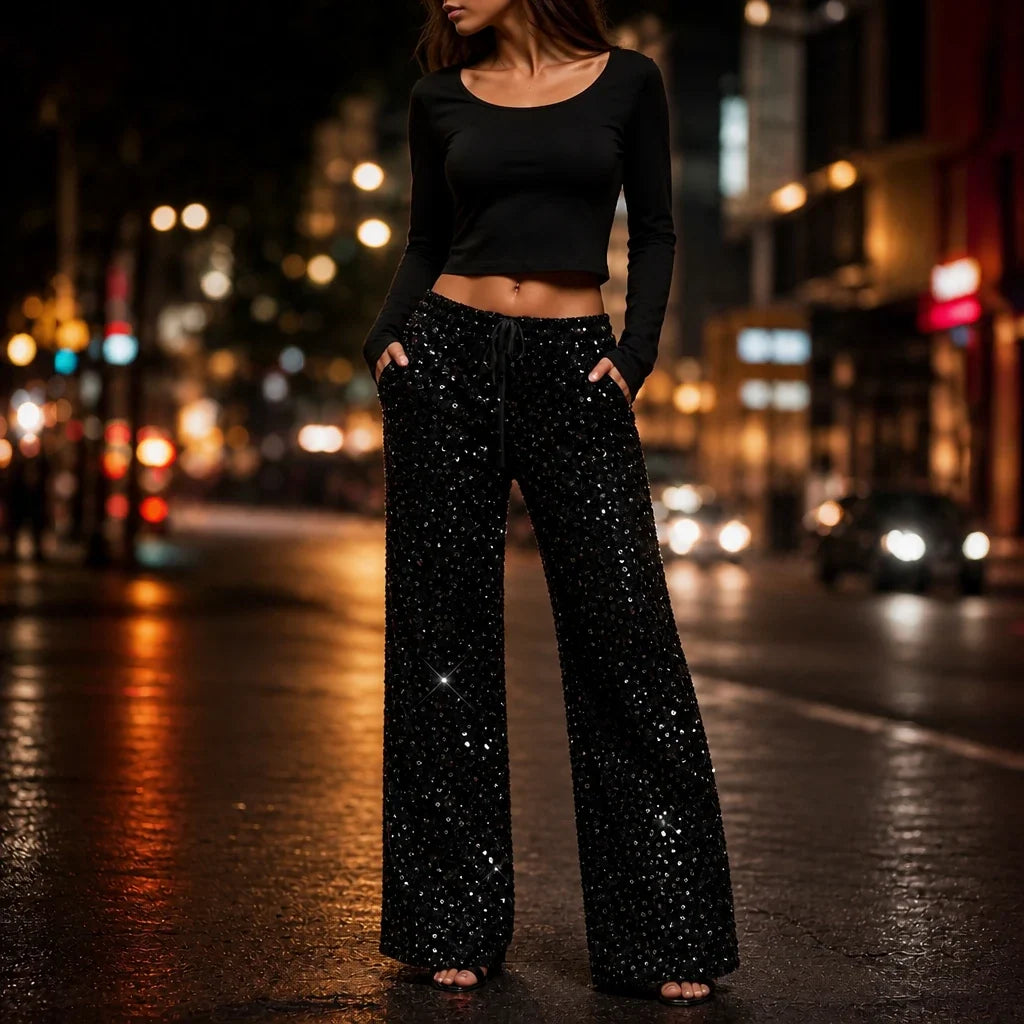 Women's Sequin Trousers | Straight Leg Party