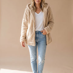 Women's Teddy Coat | Fuzzy Hooded Zip Front