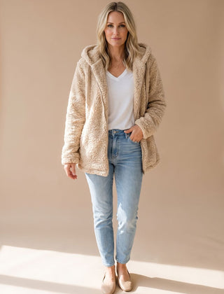 Women's Teddy Coat | Fuzzy Hooded Zip Front