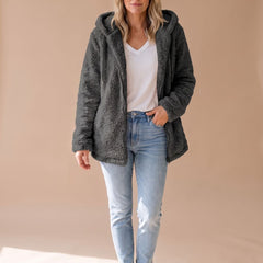 Women's Teddy Coat | Fuzzy Hooded Zip Front