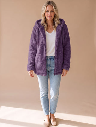 Women's Teddy Coat | Fuzzy Hooded Zip Front