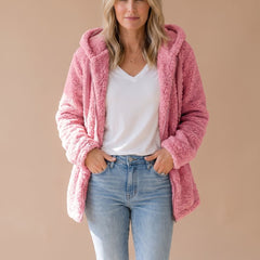 Women's Teddy Coat | Fuzzy Hooded Zip Front