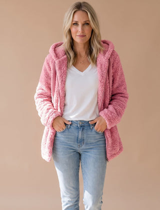 Women's Teddy Coat | Fuzzy Hooded Zip Front