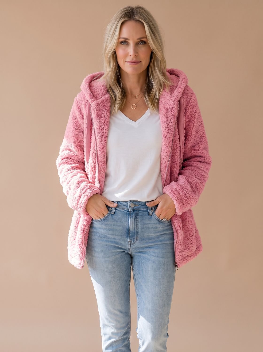 Women's Teddy Coat | Fuzzy Hooded Zip Front