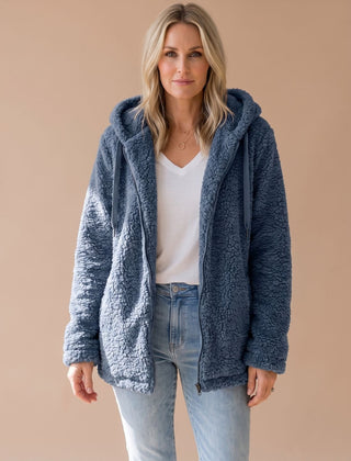 Women's Teddy Coat | Fuzzy Hooded Zip Front