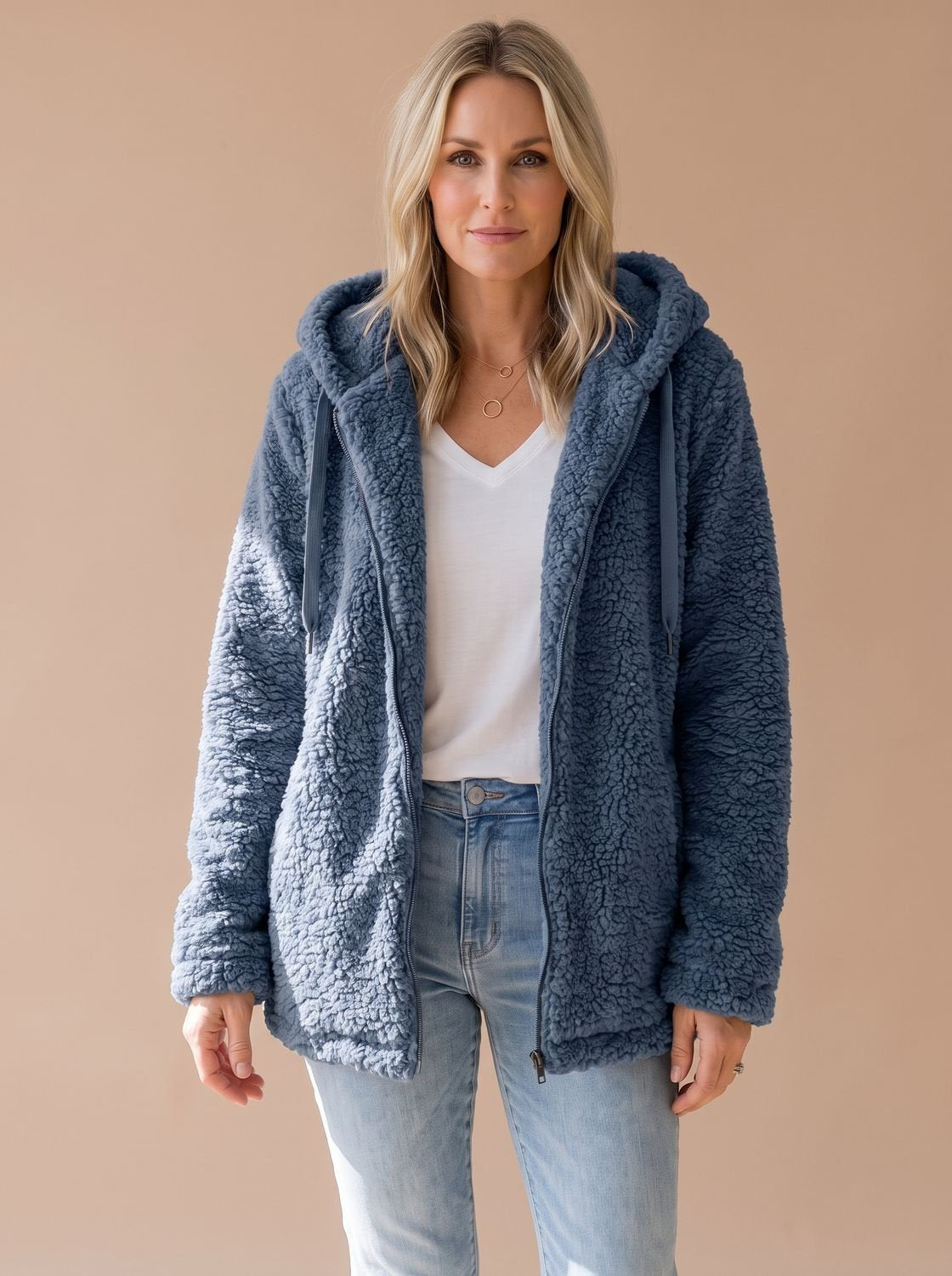 Women's Teddy Coat | Fuzzy Hooded Zip Front