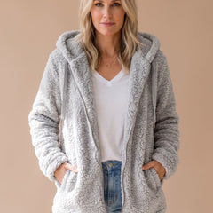 Women's Teddy Coat | Fuzzy Hooded Zip Front