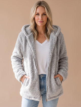 Women's Teddy Coat | Fuzzy Hooded Zip Front