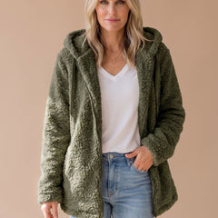 Women's Teddy Coat | Fuzzy Hooded Zip Front
