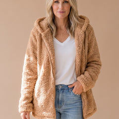 Women's Teddy Coat | Fuzzy Hooded Zip Front